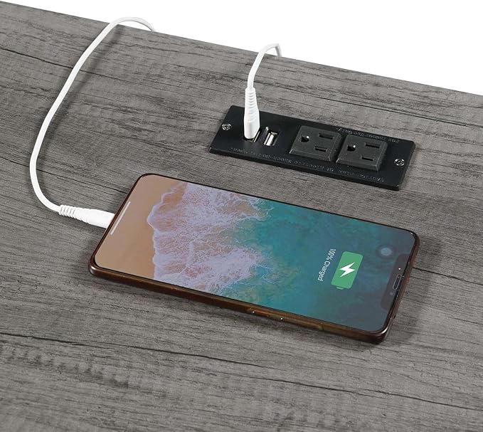 Convenience Concepts Designs2Go Trestle Desk with Charging Station and Shelves, Charcoal Gray