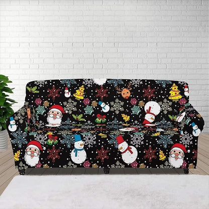 FKELYI Christmas Sofa Slipcover Santa Claus Furniture Protector Washable Easy Going Stretch Sofa Slipcover with Elastic Bottom XL
