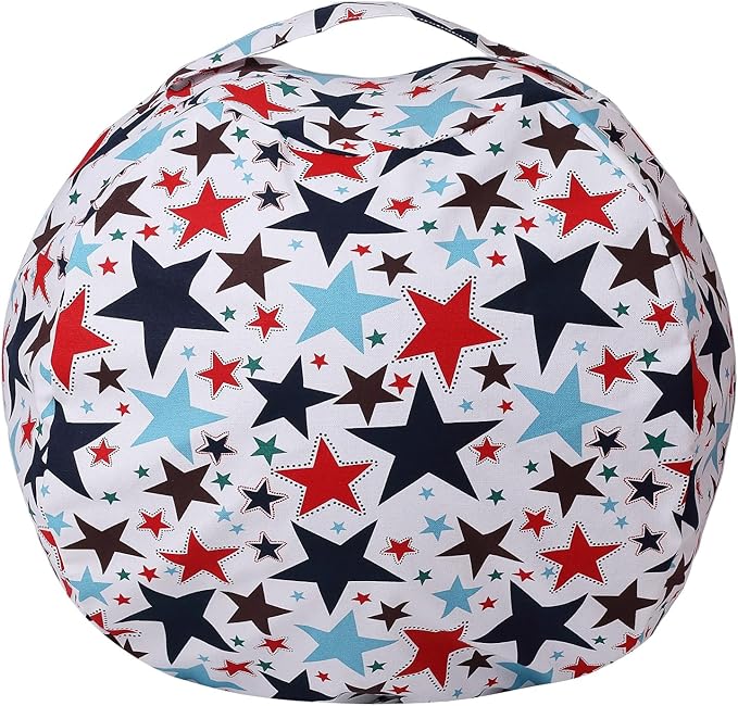 Colorful House Stuffed Animal Storage Bean Bag Chair Cover for Kids Stuffable Zipper Beanbag for Organizing Children Toys Large Canvas(38'',Star)