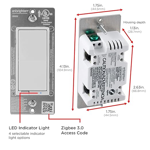 Enbrighten Zigbee Dimmer, QuickFit & SimpleWire, Pairs Directly with Echo Studio/Show 10/Plus 1st & 2nd Gen, Works WIth Alexa, Google Assistant, White & Light Almond, Smart Light Switch, 43080