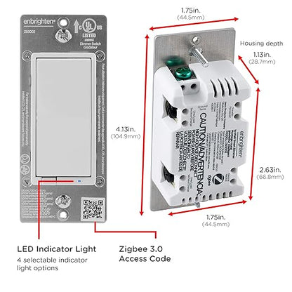 Enbrighten Zigbee Dimmer, QuickFit & SimpleWire, Pairs Directly with Echo Studio/Show 10/Plus 1st & 2nd Gen, Works WIth Alexa, Google Assistant, White & Light Almond, Smart Light Switch, 43080