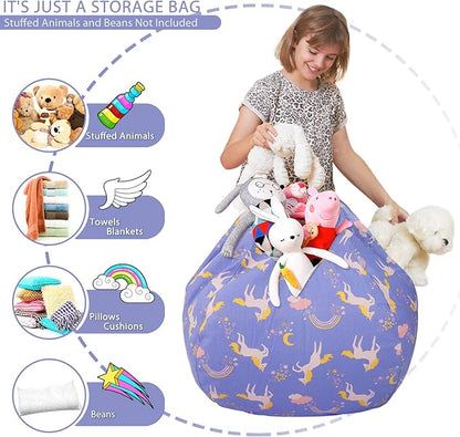 Aubliss Stuffed Animal Bean Bag Storage Chair (Light Blue Unicorn, Medium (32''))