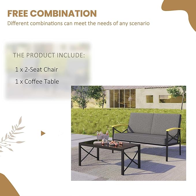 Shintenchi 2 Piece Outdoor Patio Furniture Set, Metal Sofa Chair Conversation Set, Including Loveseat and Coffee Table for Backyard, Patio, Balcony, Poolside (Dark Grey)