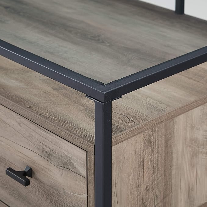Walker Edison Writing Desk, 56, Glass Top 2 Drawer Computer, 56 Inch, Grey Wash