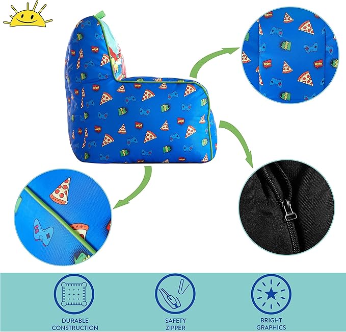 Idea Nuova Ryan's World Toddler Nylon Bean Bag Chair with Piping & Top Carry Handle Large