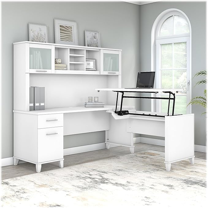 Bush SET015WH Somerset 35-Inch -41-Inch Adjustable Desk with Hutch, White