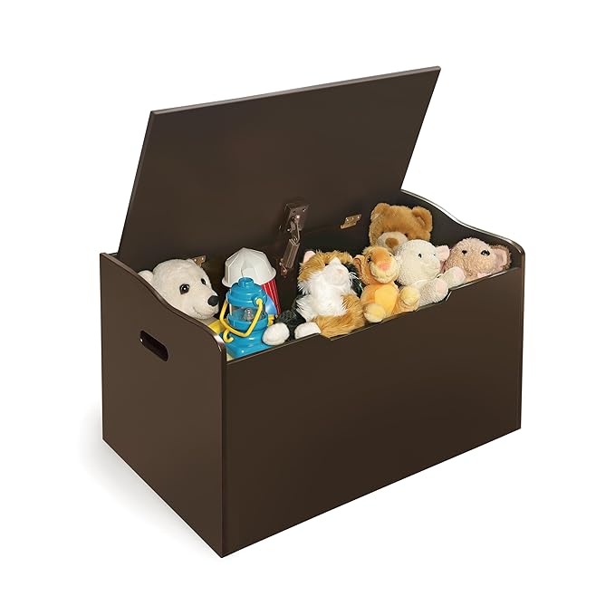 Badger Basket Kid's Wooden Toy Box and Storage Bench Seat with Safety Hinge - Espresso