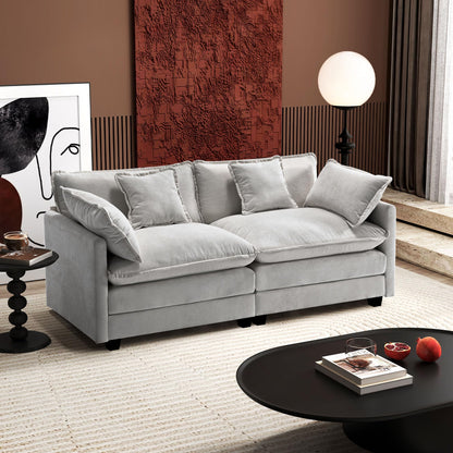 Ihanherry 111.4" L Shaped Modern Sofa Modular Sectional Cloud Couch with Ottoman, 4-Seat Chenille Deep Seat Sofa with Pillow for Living Room, Bedroom and Apartment, Beige