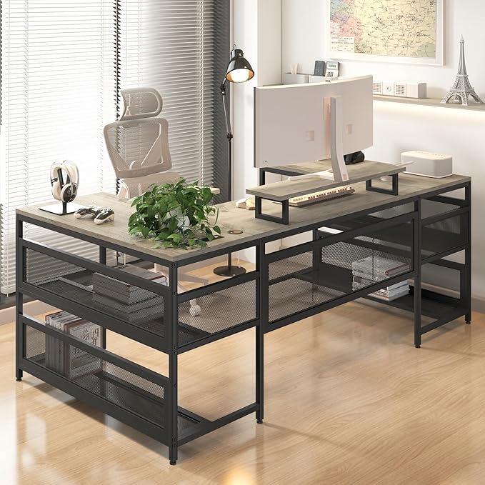NicBex Laik-DW-00010-DX Desks, 82" W x 43" D x 35" H, Gray