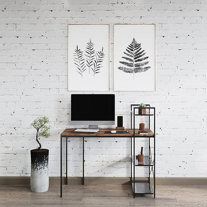 Lavish Home 80 BLT-SHF All-in-One Computer Desk with Shelves for Home Office, Bedroom, or Craft Table, Rustic Brown & Black