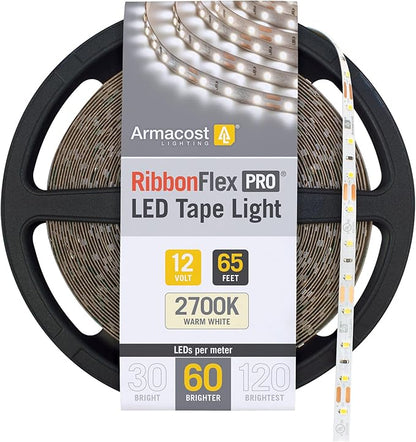 Armacost Lighting RibbonFlex Pro 12-Volt White Tape Strip Light 60 LEDs/m, 2700K Warm White, 65.6 ft (20M) 132260