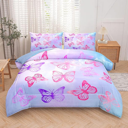 Tailor Shop Butterfly Comforter Sets Full Size,Purple Butterfly Bedding Sets for Girls Kids Teens with 2 Pillowcase…