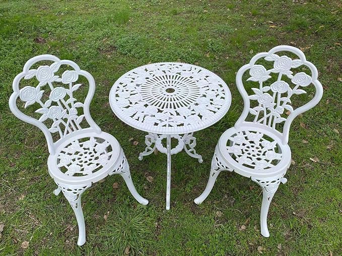 3 Piece Bistro Set,Outdoor Patio Set,Anti-Rust Cast Aluminum Bistro Table Set for Park Yard Front Porch Furniture(White)