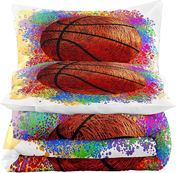 Tailor Shop Basketball Bedding Set for Boys Kids Teens,Sports Queen Size Comforter Set,Kids Basketball Comforter Sets with 2 Pillowcases