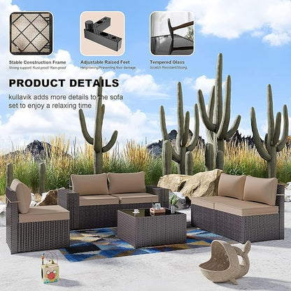 Kullavik 12PCS Outdoor Patio Furniture Set PE Wicker Rattan Sectional Sofa Patio Conversation Sets,Sand
