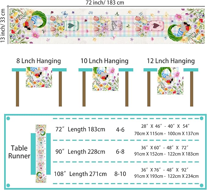 Spring Table Runner 72 Inches Long Spring Floral Flowers Table Runner Buffalo Plaid Check Decor for Kitchen Dining Table Home Party Decorations
