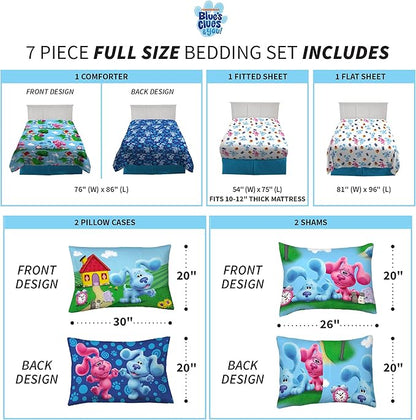 Franco Kids Bedding Super Soft Comforter and Sheet Set with Sham, 7 Piece Full Size, Blues Clues