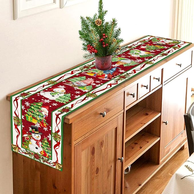 Christmas Table Runner 72 Inches Long Snowflake Buffalo Plaid Table Runner Christmas Theme Holiday Xmax Snowman Gnome Christmas Table Runner for Kitchen Dining Table Home Party Decorations