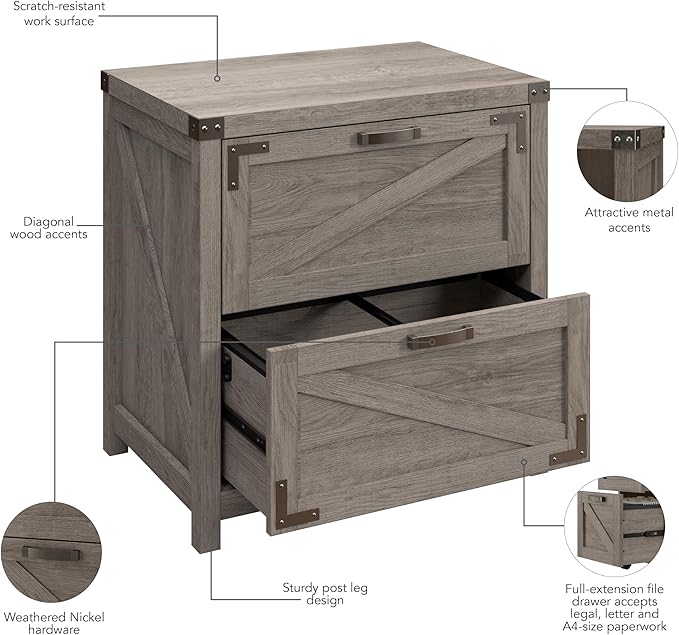kathy ireland Home by Bush 2-Drawer Lateral File Cabinet, Letter/Legal, Restored Gray, 29-Inch (CGF129RTG-03)