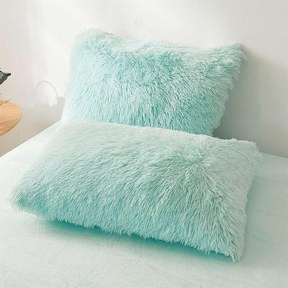 FOPPA Green fluffy Comforter Cover Set king- Ultra Soft fluffy green Bedding Sets 3 Pieces (1 Duvet Cover + 2 Pillow case) green fluffy bed set (Mint Green, King)