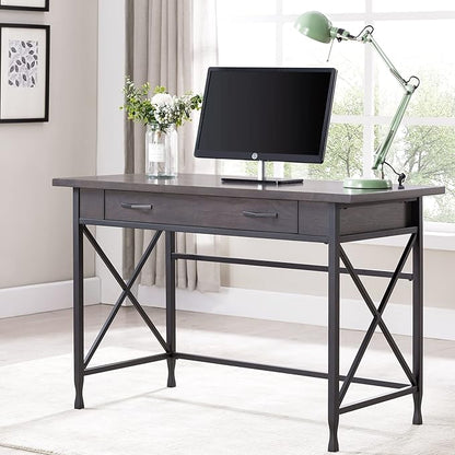 Leick Home 23400 Chisel & Forge Writing Computer Desk with Drop Front Keyboard Drawer, Smoke Gray and Matte Black