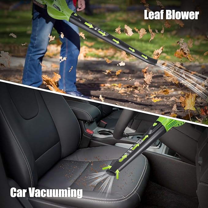 Cordless Leaf Blower 20V Handheld Electric Leaf Blower with 2x2.0AH Batteries and Fast Charger for Lawn Care, Patio, Garden, Snow(only for small jobs)