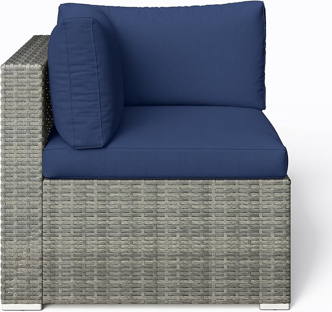SUNVIVI OUTDOOR 7 Piece Patio Furniture Sets All Weather Gery PE Wicker Couch Sofa with Glass Table, Removable Navy Cushions