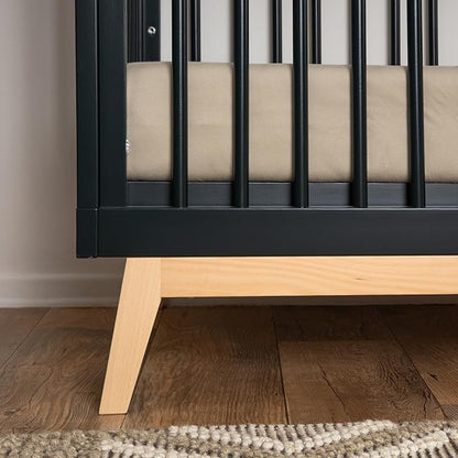 dadada Baby Soho 3-in-1 Convertible Crib to Toddler Bed – Wooden Crib Made in Italy, GREENGUARD Gold Certified Small Baby Crib – Baby-Safe Finish, Modern Design (Black/Natural)