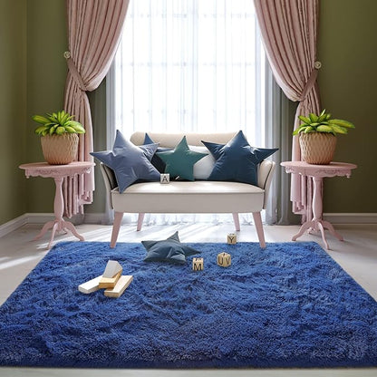 Super Soft Fluffy Shaggy Rugs for Living Room Bedroom, Fuzzy Plush Area Rugs for Girls Kids Room Nursery Home Decor, Furry Dorm Rug Cute Non-Slip Indoor Floor Carpet 4x5.9 Feet, Navy Blue