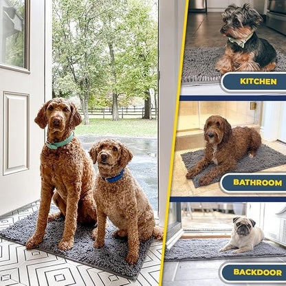 Muddy Mat® Shown on TV – Super Absorbent Microfiber Dog Door Mat for Muddy Paws, Non-Slip Washable Pet Rug, Quick Dry Chenille Entryway Carpet, Machine Washable Indoor Outdoor mat, Grey 60"x48"