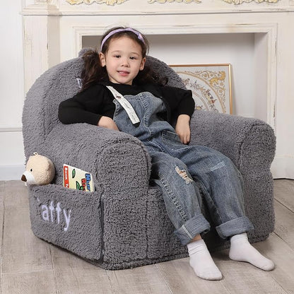 Personalized Kids Chair, High Back Toddler Sherpa Chair, Customize with Name, Grey