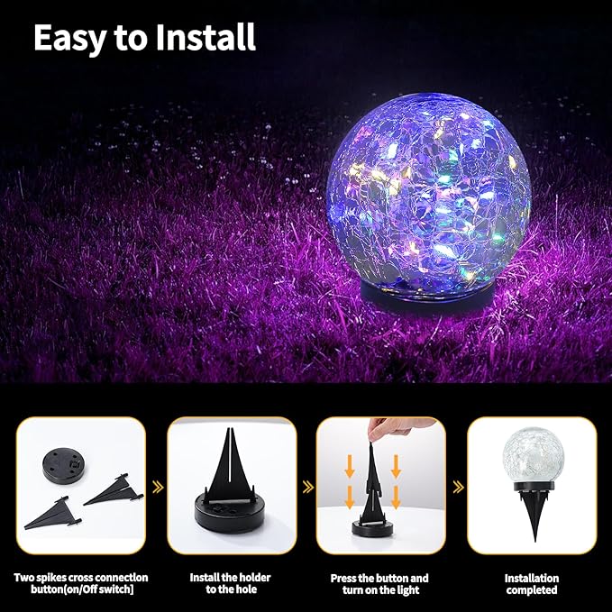 Solar Globe Lights Outdoor Waterproof-Solar Balls for Garden-Cracked Glass Ball Solar Lights Outdoor-Solar Orbs for Outside-Outdoor Decorations for Patio and Yard Lawn Backyard Decor