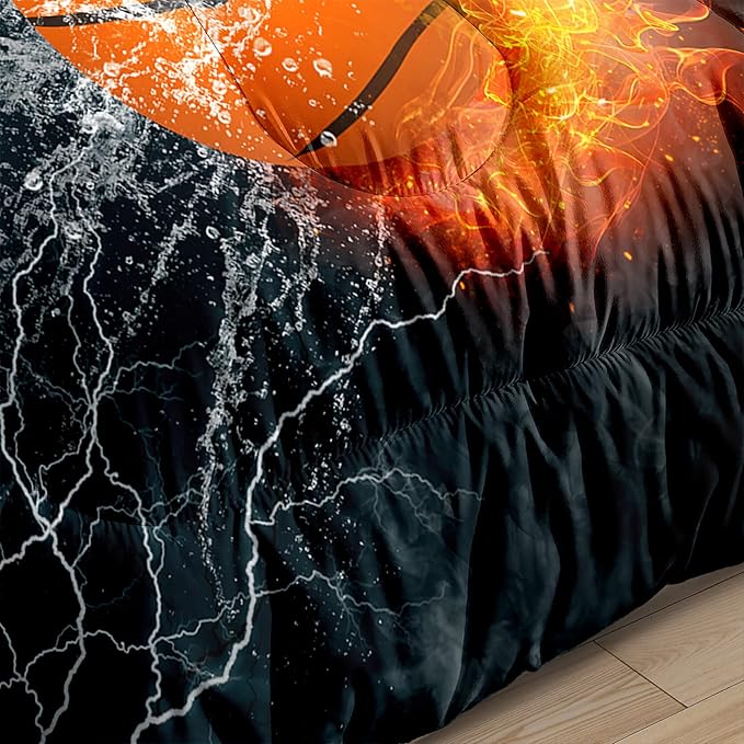 Basketball Comforter Set Full Size, Sports Basketball Bedding Boys Comforter Sets for Bedroom Fire Ice Basketball Theme Room Decor for Teen Boys, 1 Comforter 2 Pillowcase