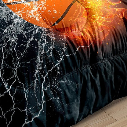Basketball Comforter Set Full Size, Sports Basketball Bedding Boys Comforter Sets for Bedroom Fire Ice Basketball Theme Room Decor for Teen Boys, 1 Comforter 2 Pillowcase