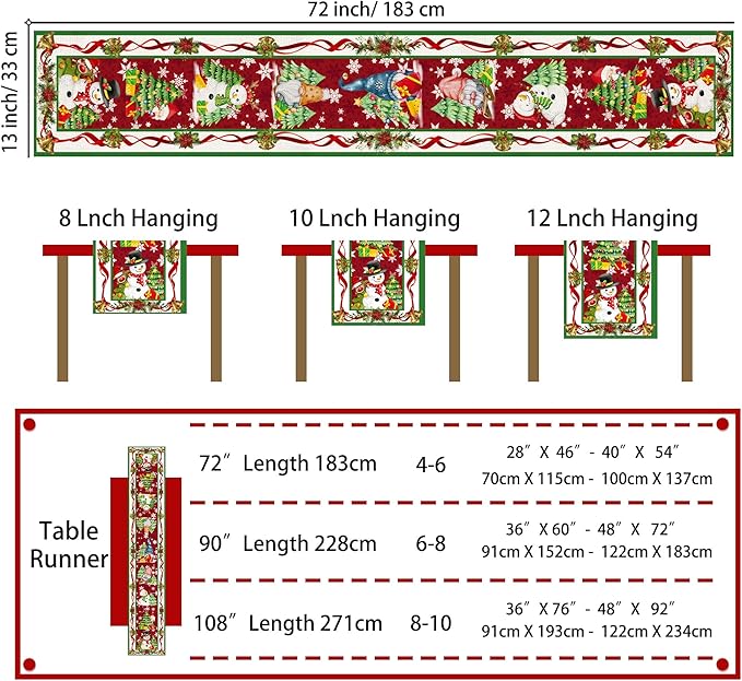 Christmas Table Runner 72 Inches Long Snowflake Buffalo Plaid Table Runner Christmas Theme Holiday Xmax Snowman Gnome Christmas Table Runner for Kitchen Dining Table Home Party Decorations