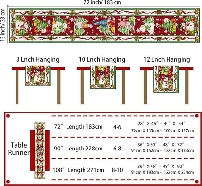 Christmas Table Runner 72 Inches Long Snowflake Buffalo Plaid Table Runner Christmas Theme Holiday Xmax Snowman Gnome Christmas Table Runner for Kitchen Dining Table Home Party Decorations