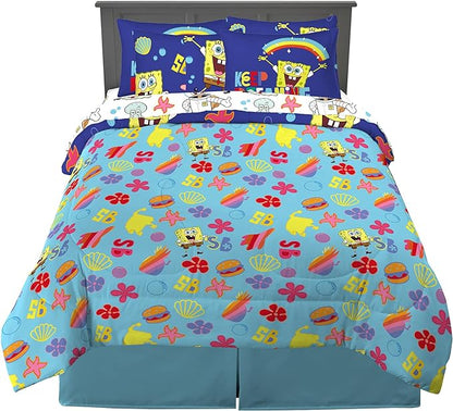 Franco Kids Bedding Super Soft Comforter and Sheet Set with Sham, 7 Piece Full Size, Spongebob Squarepants