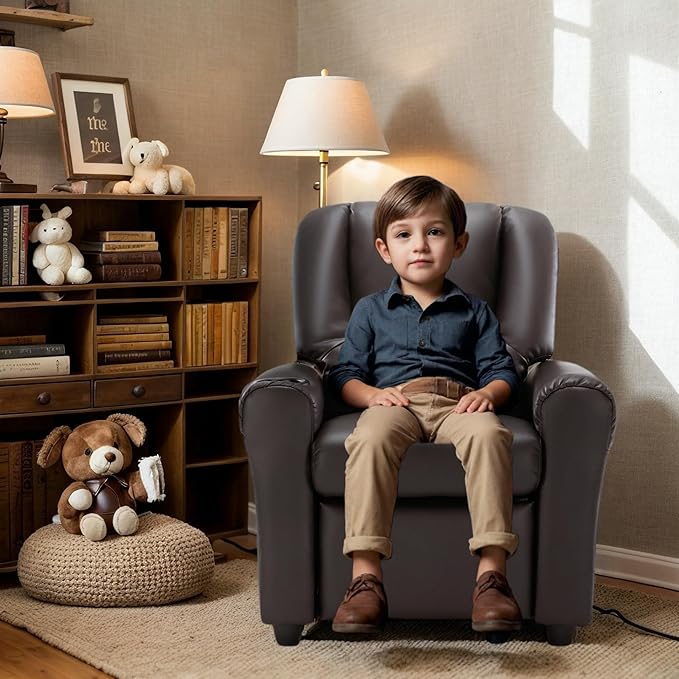 JC HOME CANDY Kids Chair Leather Recliner Sofa Toddler Youth Children Child Ages 3-7, Brown