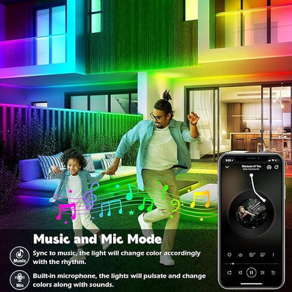 500ft Outdoor LED Strip Lights Waterproof,IP68 Outside Led Light Strips Waterproof with App and Remote,Music Sync RGB Exterior Led Rope Lights with Self Adhesive Back for Deck,Balcony,Pool