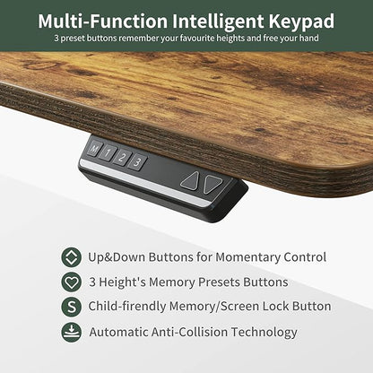 FEZIBO 75 Inches, Supports over 300mlbs, L Shaped Standing Desk Reversible, Electric Height Adjustable Corner Stand up Desk, Sit Stand Desk Computer Workstation, Black Frame/Rustic Brown Top