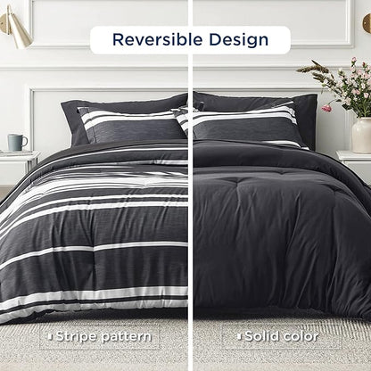 Bedsure Bed in a Bag Twin Size 5 Pieces, Black White Striped Bedding Comforter Sets All Season Bed Set with 1 Pillow Sham, Flat Sheet, Fitted Sheet and 1 Pillowcase