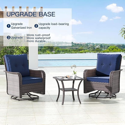 Kullavik 10PCS Outdoor Patio Furniture Set,PE Wicker Rattan Sectional Sofa Patio Conversation Sets with 43" 55000BTU Gas Propane Fire Pit Table,Swivel Rocking Chairs Set,Dark Blue