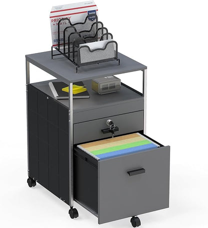 SHW Rolling File Cabinet w/ 2 Drawers & Open Shelf, Gray