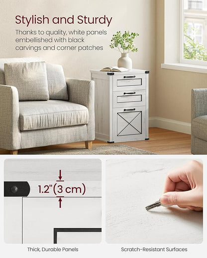 VASAGLE File Cabinet, Filing Cabinet with 3 Drawers, Printer Stand, Fit A4, Letter Size, Hanging File Folders, Modern Farmhouse Style, for Home Office, Study, Rustic White UOFC054T73