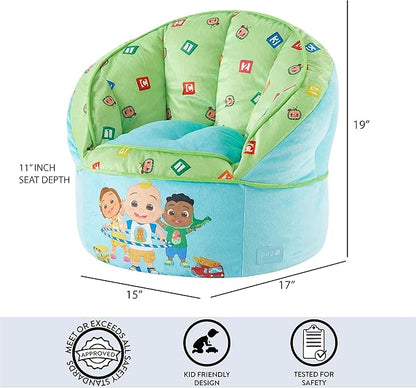 Idea Nuova Cocomelon Blue Round Bean Bag Chair for Kids, Ages 3+, Large