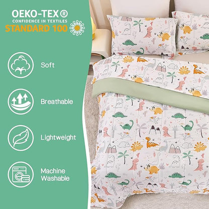 Dinosaur Kids Comforter Set for Boys Twin, Cute Reversible Quilted Dino Printed Bedding Set with Pillow Sham, Lightweight Soft Breathable Machine Washable Bed Set 2 Piece