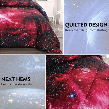 Litanika 3D Galaxy Comforter Twin(66x90lnch), 2 Pieces(1 Galaxy Comforter, 1 Pillowcase), Universe Outer Space Comforter, Microfiber Bedding Set for Boy Girl Kid Teen