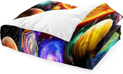 Space Bedding Solar System Twin Comforter set for Boy Galaxy Outer Space Room Decor for Boys Bedroom Bedding Set Twin Size Galaxy Earth Planets Quilt Set with 1 Comforter 1 Pillowcase