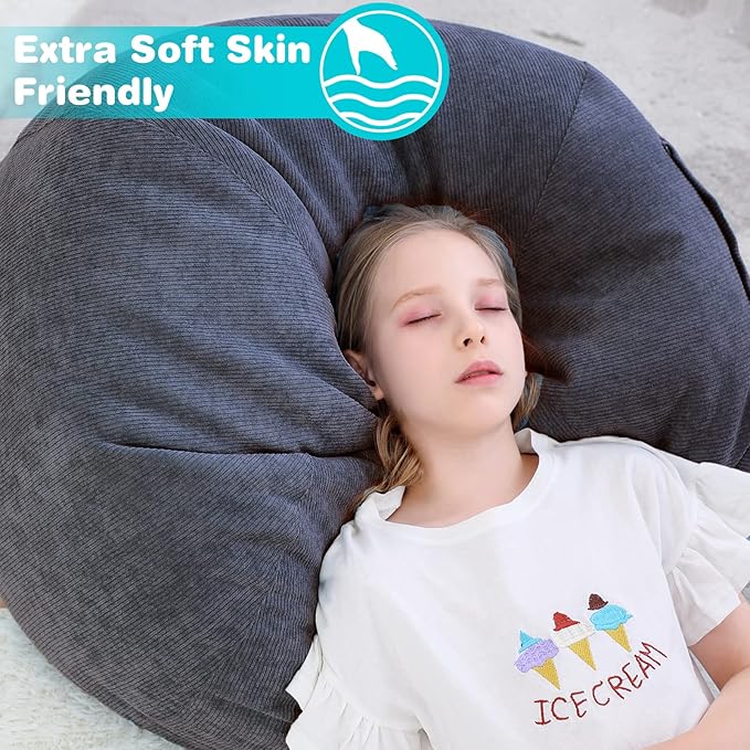 Stuffed Animal Storage Bean Bag Chair Cover (No Filler) for Kids and Adults.Soft Premium Corduroy Stuffable Beanbag for Organizing Children Plush Toys or Memory Foam Small 100L (Dark Grey)