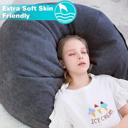 Stuffed Animal Storage Bean Bag Chair Cover (No Filler) for Kids and Adults.Soft Premium Corduroy Stuffable Beanbag for Organizing Children Plush Toys or Memory Foam Small 100L (Dark Grey)